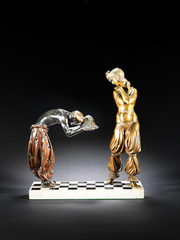 Marcel Bouraine 'Salom&#233; receiving the head of John The Baptist' a Cold-painted and Gilt Bronze Sculpture, circa 1925