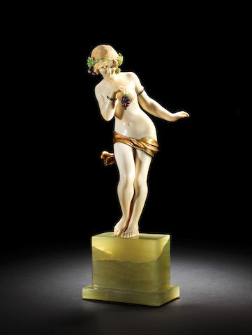 Jo&#233; Descomps 'Wine Dancer' a Gilt Bronze and Ivory Figure, circa 1925