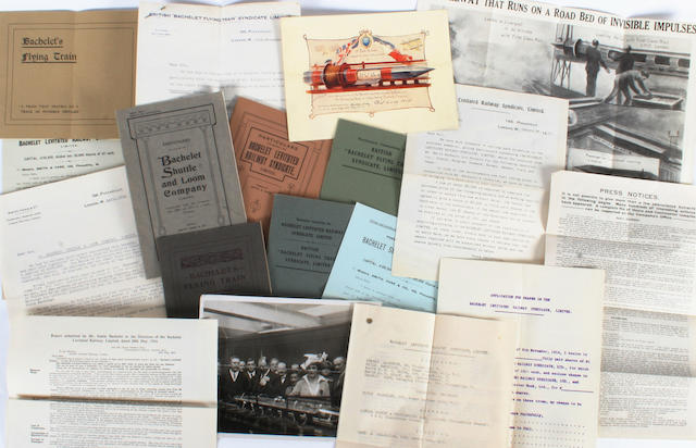 A collection of paperwork relating to Bachelet Flying Train