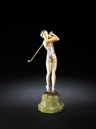 Ferdinand Preiss 'Golfer in Bathing Suit' a Cold-painted Bronze and Ivory Figure, circa 1930 image 1