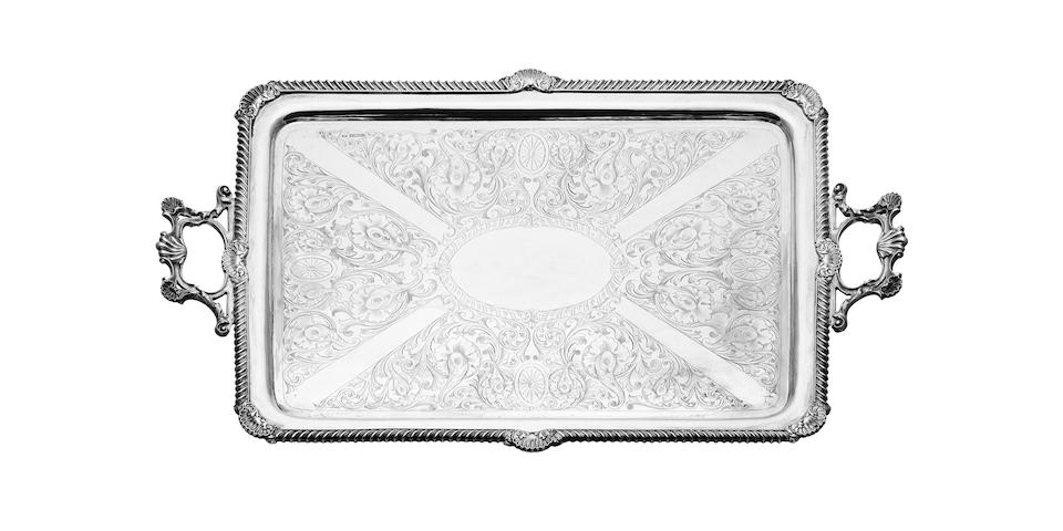 A large twin handled silver tray By J. Round, Sheffield 1904