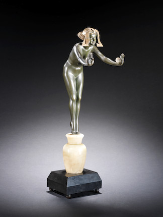 Claire Jeanne Roberte Colinet 'Egyptian Dancer' a Large Patinated Bronze, Ivory, and Alabaster Figure, circa 1925 image 1
