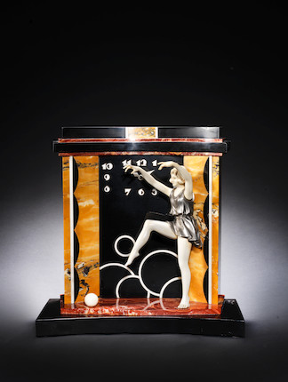 Armand Godard An Impressive Bronze and Ivory Figural Marble Mantel Clock, circa 1930 image 1