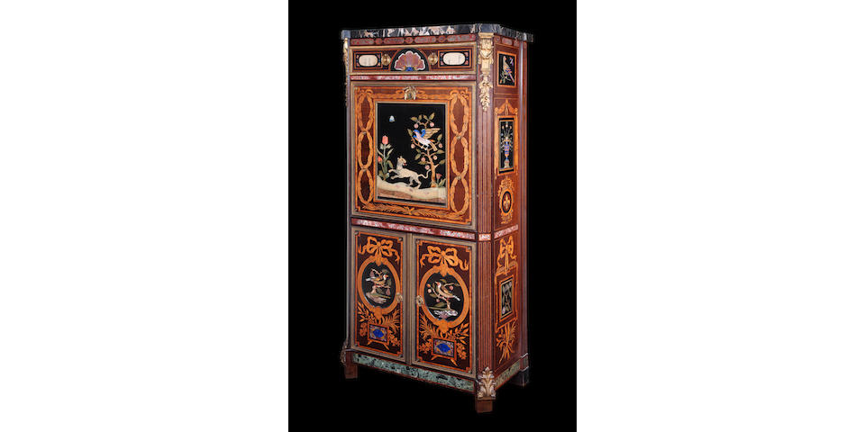 An exceptional ormolu-mounted maple, amaranth and espenille marquetry, specimen marble and pietre dure inlaid secr&#233;taire &#224; abattantby Emmanuel Alfred Beurdeley, circa 1880