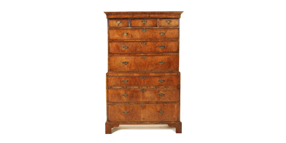 An early George II walnut chest-on-chest