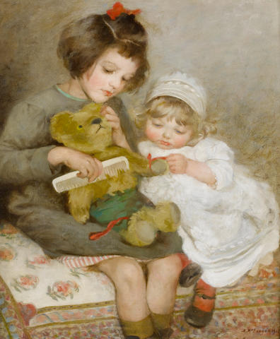 Sarah McGregor (British fl. 1869-1885) Combing Teddy