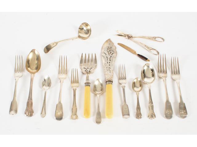 A composite part canteen of 19th century silver King's pattern flatware