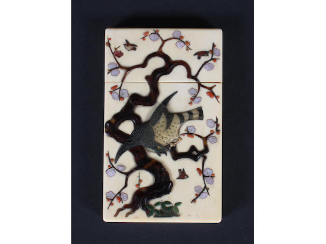 A Japanese ivory and shibayama card case, Meiji period