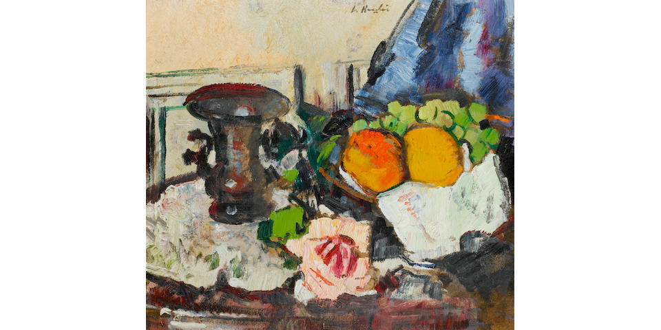 George Leslie Hunter (British, 1877-1931) Still Life with Oranges and Grapes 46 x 50.8 cm. (18 x 20 in.)