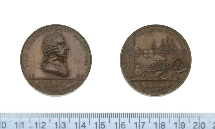 Eighteenth Century Token, Scotland, KIRKCALDY. Kempson's Adam Smith penny 1797 (bust of Smith r./scene of the 'Wealth of Nations'). D&H.1, image 1