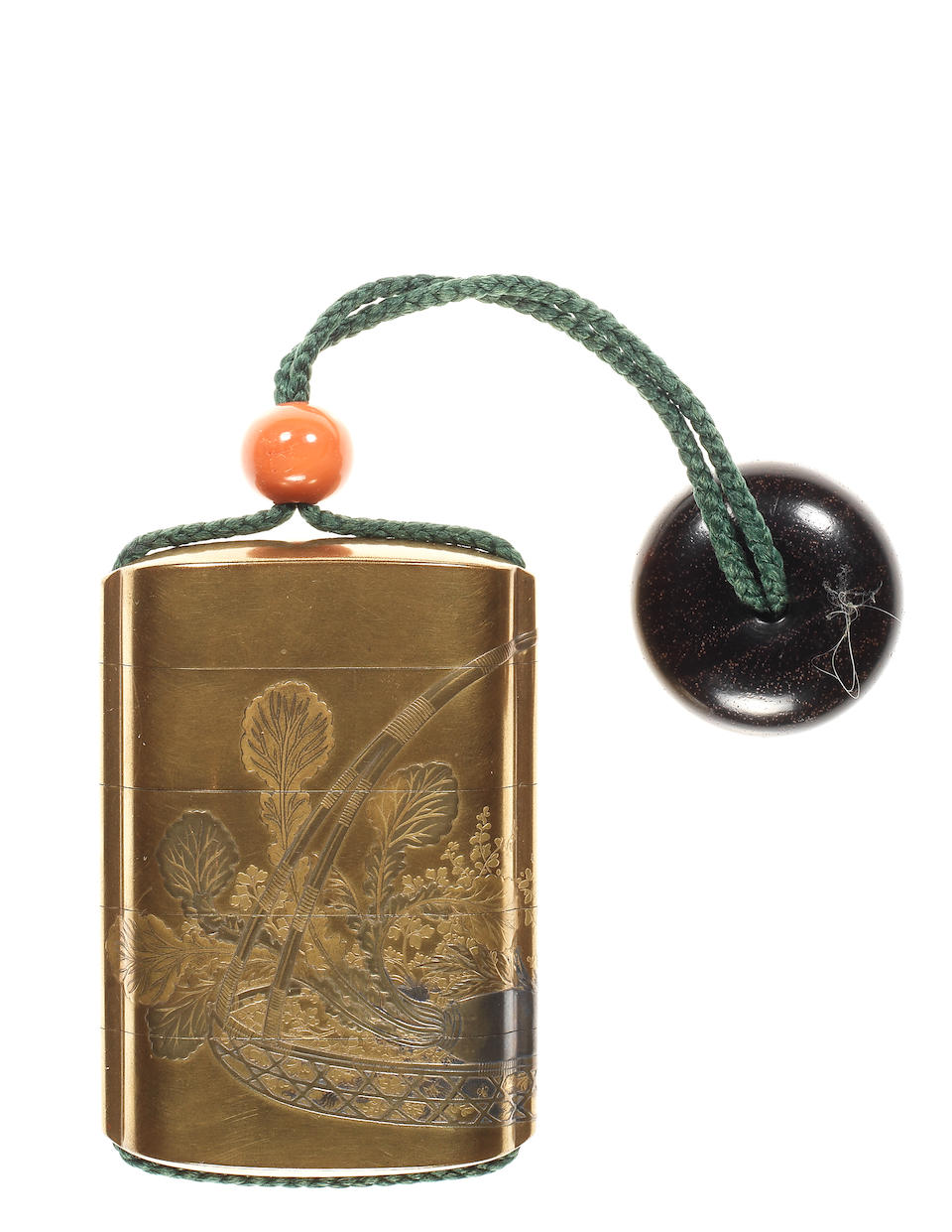 Bonhams : A part set of ten fine gold lacquer four-case inro, depicting ...