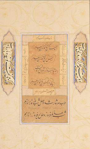 A calligraphic composition in verse in nasta'liq script, signed by Mirza Muhammad 'Ali Deccan, dated 20th Jumadi al-thani 1313/8th December 1895