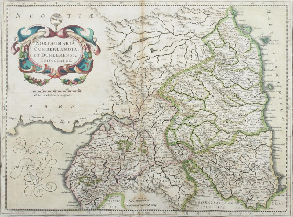 Warwickshire 37 x 49.5cm. also Northumbria & Cumberland by H.Hondius and Westmorland by Blome