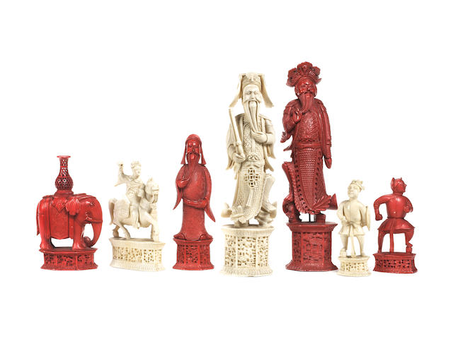 A Chinese Export ivory figural chess set of large size, Canton, early 19th century,