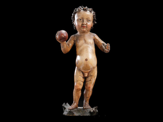 Manner of Tilman Riemenschneider, German (c.1460-1531) An early 16th century Swabian carved wood and polychrome decorated figure of the Christ Child