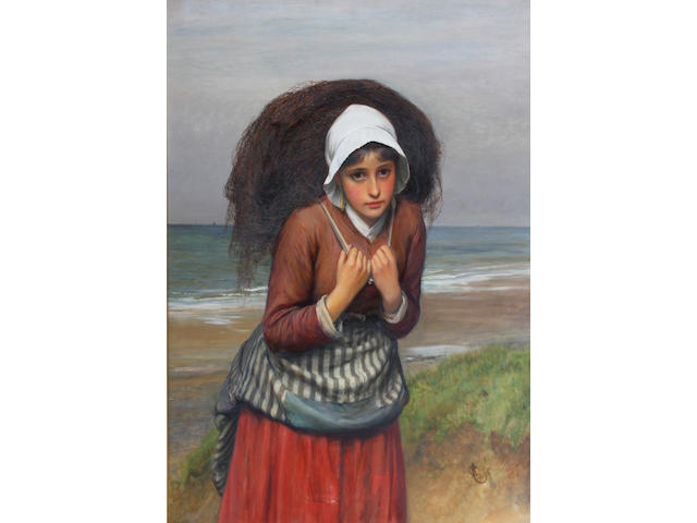 Charles Sillem Lidderdale, RBA (British, 1831-1895) Young fishergirl carrying a net 89 x 68.5cm.