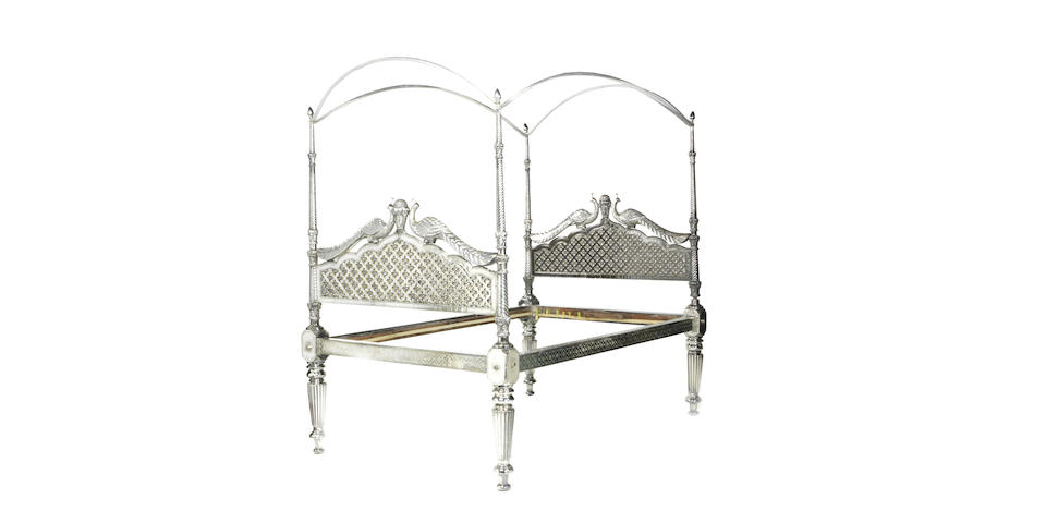 An impressive North Indian 19th century silver sheet-covered wood tester bed