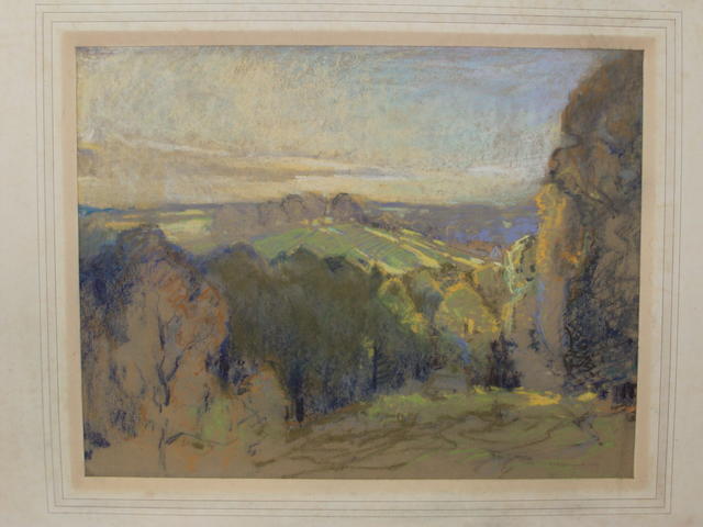 Leonard Richmond (British, 1889-1965) Extensive landscape with trees