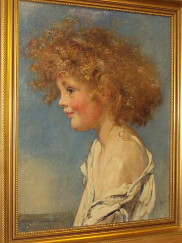 Anna Louisa Robinson Swynnerton (British, 1844-1933) Portrait of a young girl with curly hair, bust length