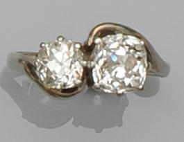 A diamond two stone crossover ring