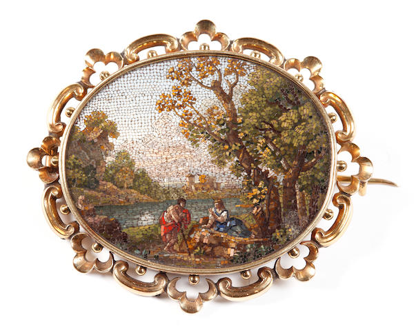 A 19th century micro-mosaic panel brooch (2)