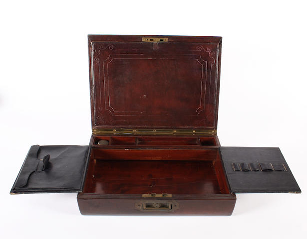 A dark brown leather rectangular writing box, Victorian