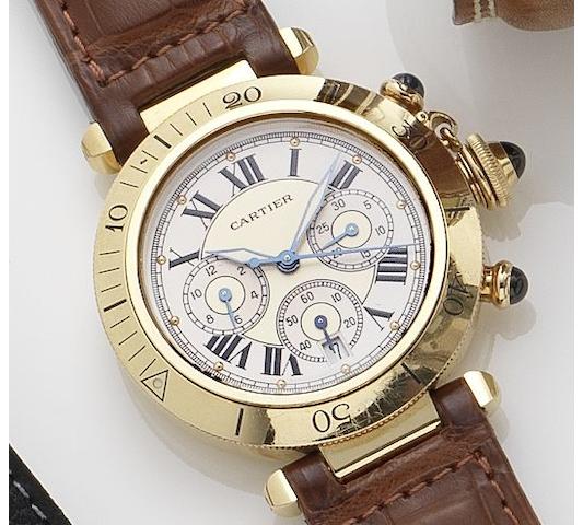 Cartier. An 18ct gold automatic calendar chronograph wristwatchPasha, Ref:2111 1, Recent