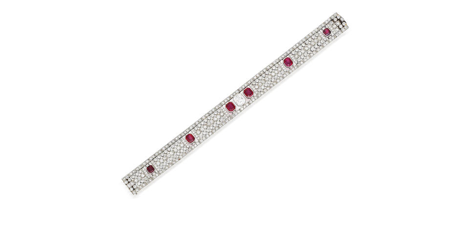 An art deco ruby and diamond bracelet,