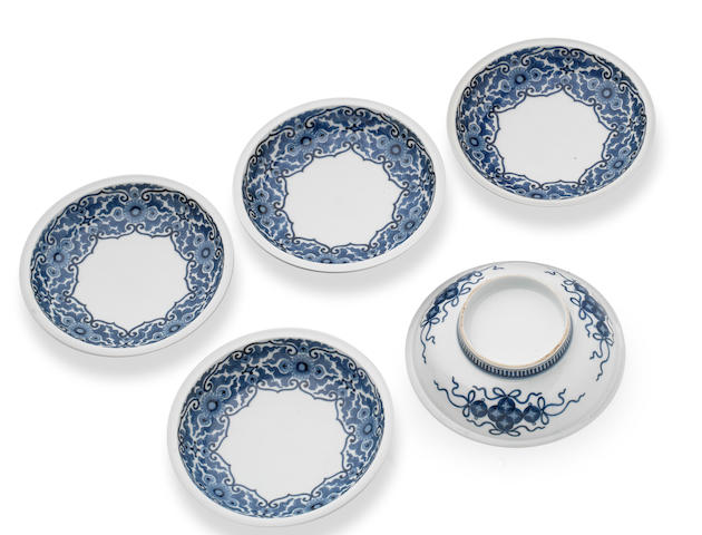 A fine set of five Nabeshima blue and white dishes Edo Period, first half of 18th century