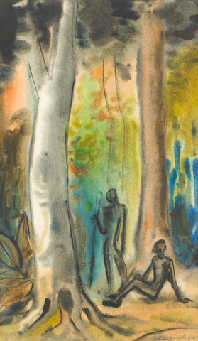 Maurice Charles Louis van Essche (South African, 1906-1977) Figures in a forest