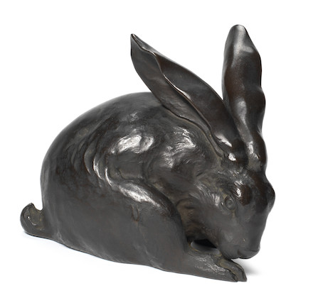 Bonhams : A bronze okimono of a rabbit By Yoshinobu, Meiji Period