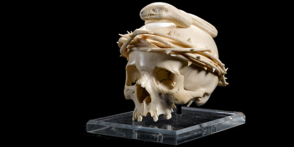 An 18th century South German ivory skull
