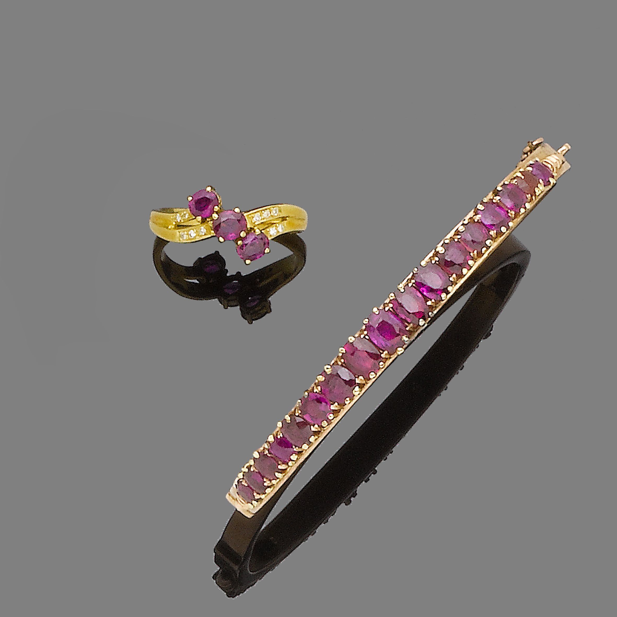 A ruby bangle and a ruby and diamond ring (2)