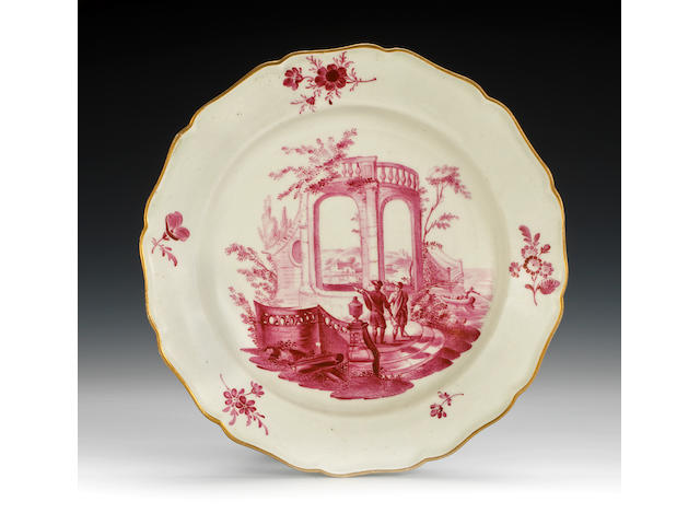 An important Worcester plate of 'Grubbe' type, circa 1768-70