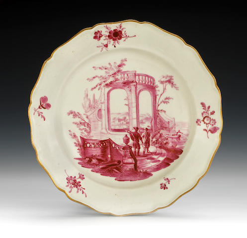 An important Worcester plate of 'Grubbe' type, circa 1768-70