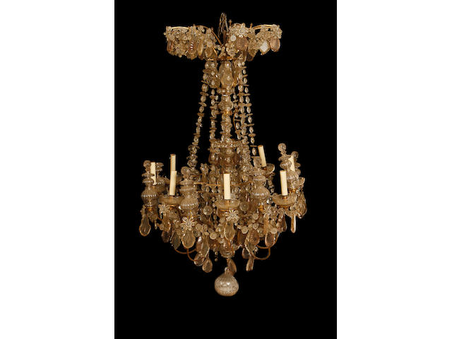 A large early 20th century cut glass and gilt metal chandelier