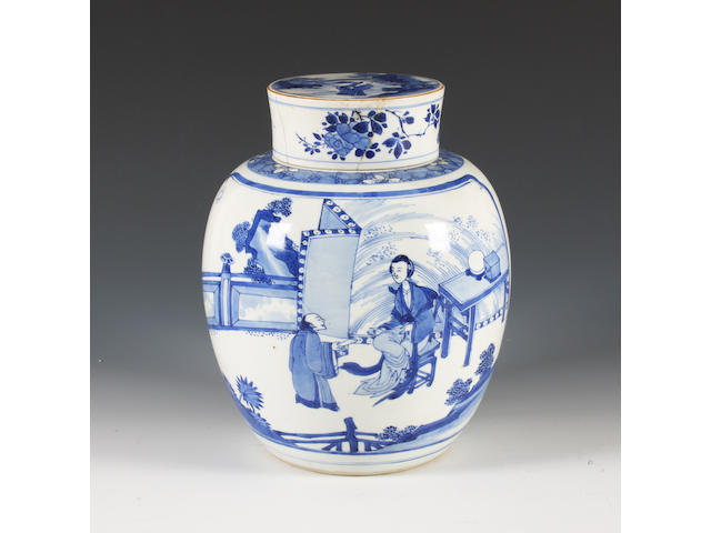 A Chinese blue and white vase and cover, 18th century