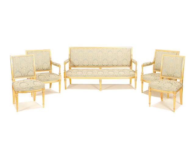 A French 19th century giltwood salon suite in the Louis XVI style