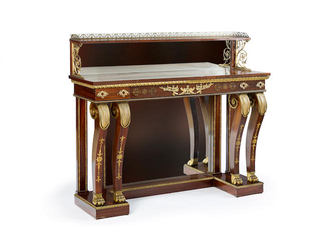 A fine Regency rosewood, gilt bronze and brass inlaid console