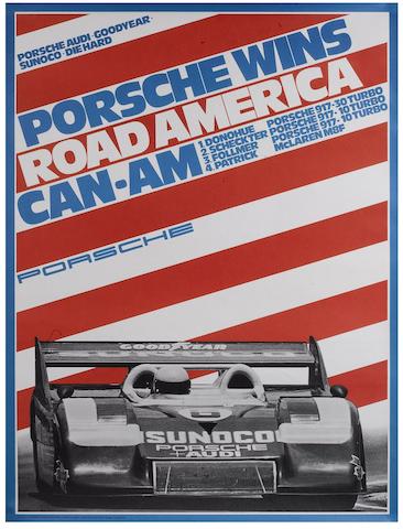 A Porsche Wins Road America Can-Am advertising poster by E A Strenger, August 1973,