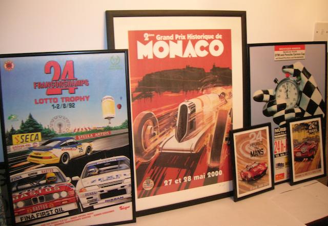Five framed motor sports prints,