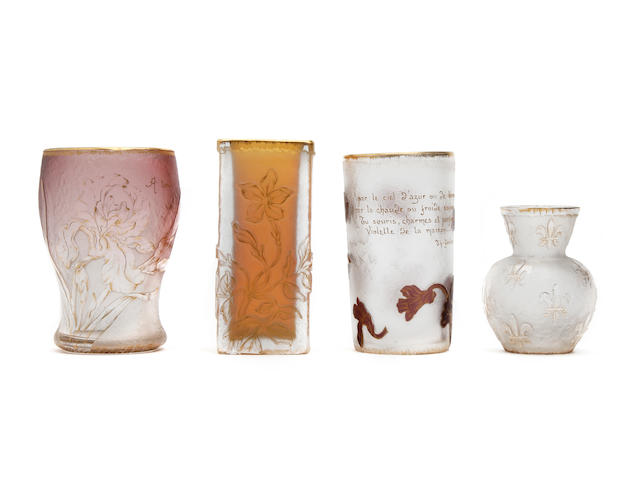 A collection of four Daum cameo glass vases Early to mid 20th Century