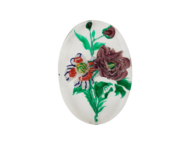 A Russian oval floral bouquet paperweight plaque, circa 1870-80