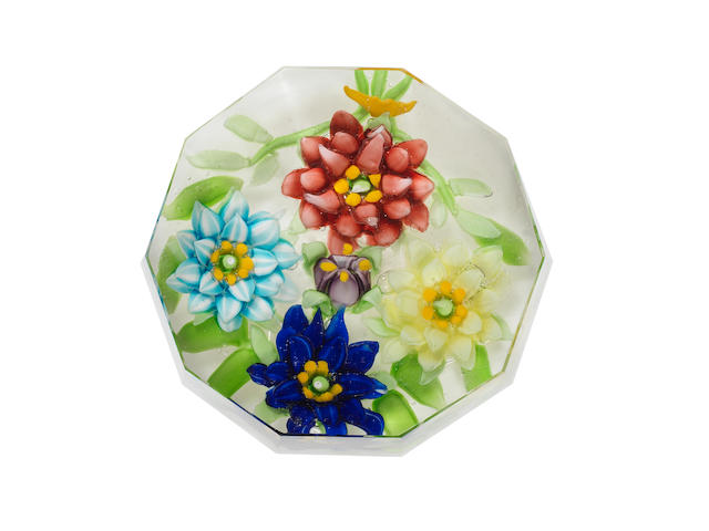 A Russian faceted floral garland paperweight, circa 1870-80