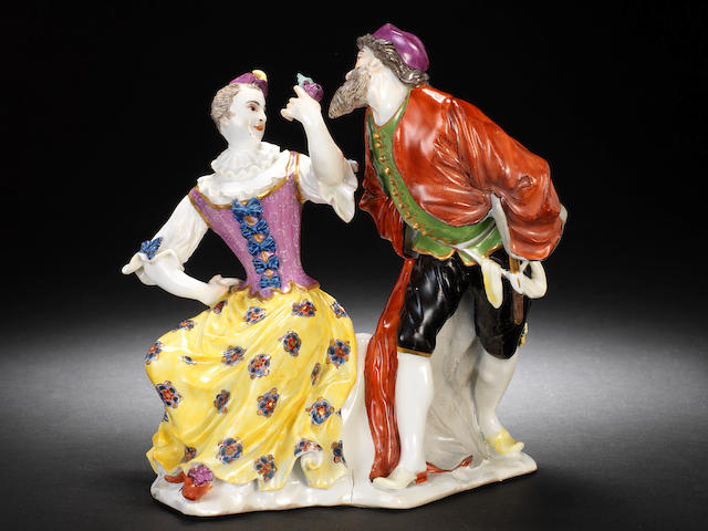 An important Meissen group of Colombine and Pantalone, circa 1736