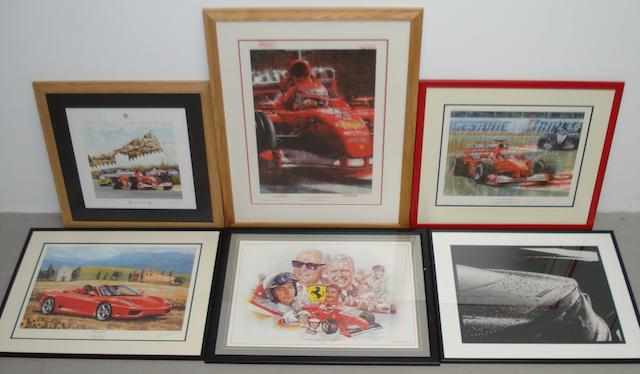 A collection of Ferrari prints and posters,