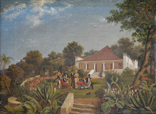 Attributed to C. J. Martin, 19th Century A gathering on a lawn, Rio de Janeiro