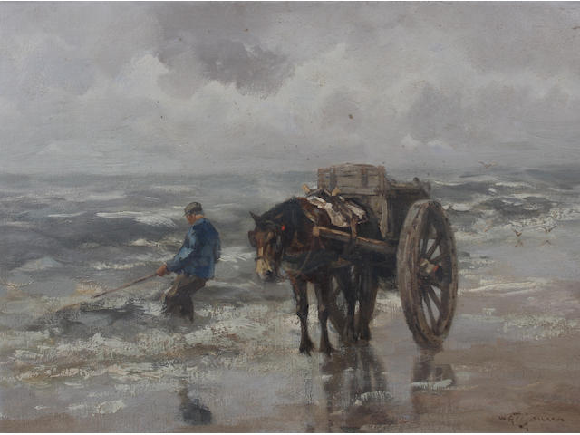 Willem George Frederik Jansen (Dutch, 1871-1949) Shrimping along the shore 51 x 65.5cm.