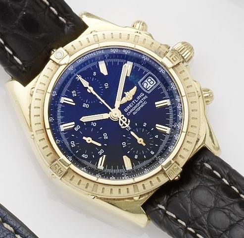 Breitling. An 18ct gold automatic chronograph wristwatchChronomat, No.165, Ref:K13352, Case No.270061, Sold on 6th March 2003