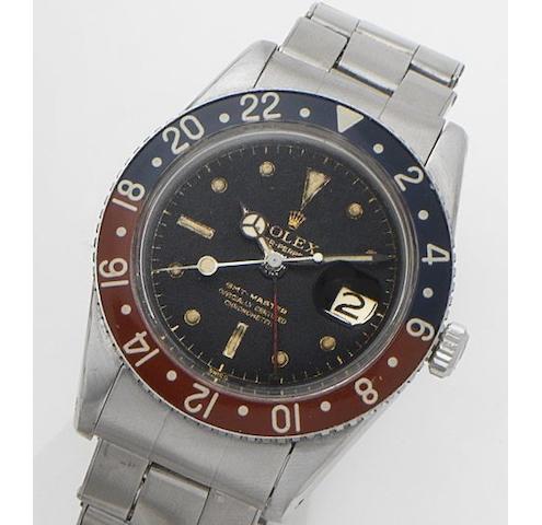 Rolex. A stainless steel dual time calendar automatic bracelet watchGMT Master, Ref:6542, Case No.262831, Movement No.DN681197,